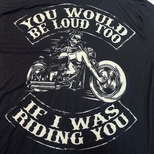 Graphic T-Shirt Mens 1XL Black Funny Biker Skeleton Motorcycle Short Sleeve